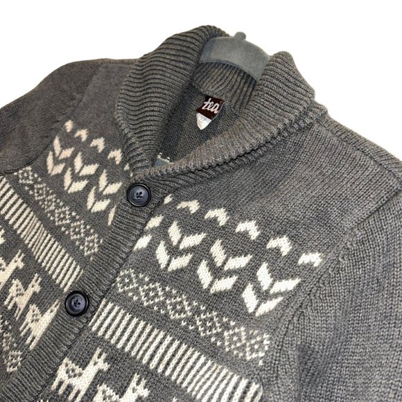 tea KIDS designer gray cream Fair Isle Alpaca llama shawl neck sweater L… - Picture 5 of 5